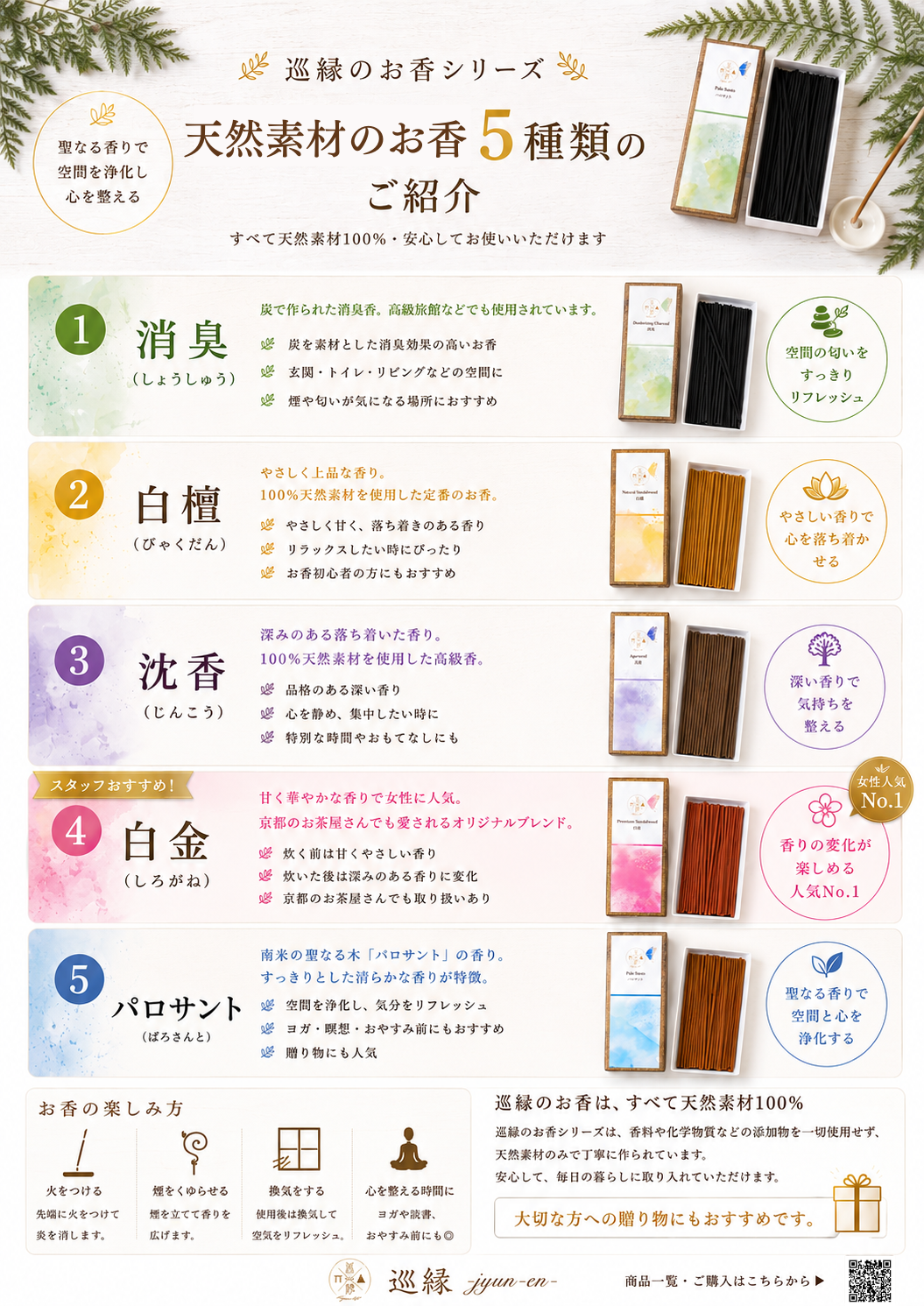 天然お香５種類の紹介
